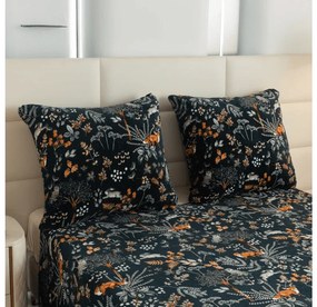 Mikroplüss ágyneműhuzat szett RÓKA ÉS NYÚL sötétzöld + mikroplüss lepedő SOFT 90x200 cm fehér, egyszemélyes