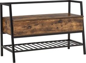 HOMCOM Ipari Stílusú Cipőtároló Pad Tárolórekesszel, Vintage Térmegtakarító Cipőpad Fa és Fém Anyagból, Rusztikus Barna, 90x37x60cm | Aosom