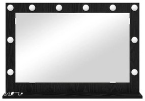 LED világítással ellátott sminktükör Fekete tölgy 80x55x18 cm