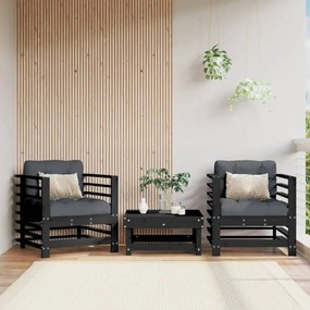 2 db fekete tömör fenyőfa kerti szék párnákkal