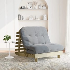 tömör impregnált fenyőfa futon kanapéágy matraccal 100x206x11cm
