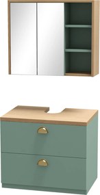 kleankin Fürdőszoba Bútor Készlet Tükörszekrény + Felfüggesztett Mosdó Alatti Szekrény Állítható Polcokkal 2 Fiók Skandináv Stílus Zöld | Aosom