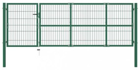 Zöld acél kerti kerítéskapu póznákkal 350 x 100 cm
