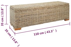 natúr kubu rattan és tömör mahagóni fa tárolódoboz 110 cm