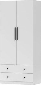 HOMCOM Többfunkciós Szekrény 2 Ajtós Mély Belső Tervezéssel, Ruharúddal és 2 Fiókkal a Hálószobához 79 x 43 x 180 cm Fehér | Aosom