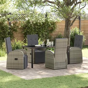 vidaXL Kert étkező szett párnával 5 pcs Szürke polirattan