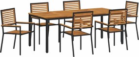 vidaXL Kert étkező szett 7 pcs Fekete és Barna polirattan