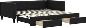 vidaXL fekete kihúzható szövet heverő fiókokkal 100 x 200 cm