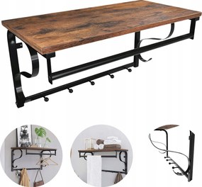 Fali akasztó polccal, 5 akasztóval, ruhatartó polc, ruhatartó rúd