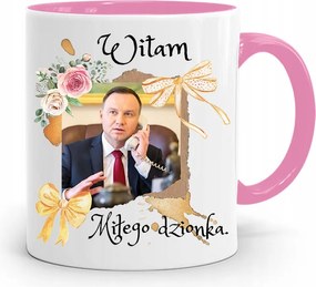 Andrzej Duda Pis Rózsaszín Elnöki Bögre fényképes nyomattal