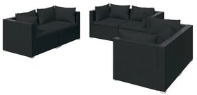 6 részes fekete polyrattan kerti ülőgarnitúra párnákkal