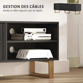 HOMCOM TV Állvány, fa TV szekrény 70 hüvelykes TV-hez, 2 bordázott ajtóval, nyitott rekesszel és kábelkezeléssel, nappaliba és hálószobába, 140 x 39 x