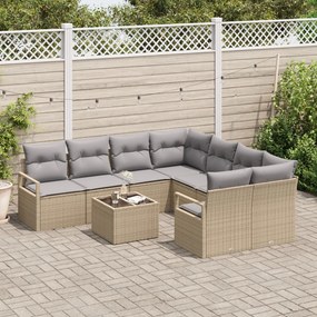 9 darabos Kerti Kanapészett Párnákkal Bézs Poly Rattan