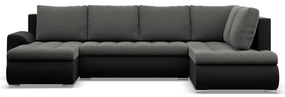 Tokio U sarokkanapé, 3 ágyneműtartóval, bársony + műbőr, jobboldali, szürke - fekete