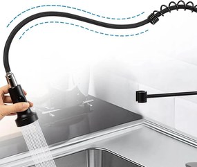 Mosogató csaptelep flexibilis csővel, levehető zuhanyfejjel, fekete