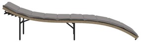 Bézs polyrattan napozóágy párnával 55x199x50 cm