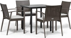 vidaXL 5 részes polyrattan és acél kerti étkezőgarnitúra párnával