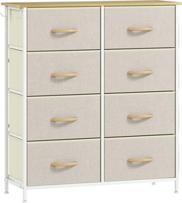 HOMCOM Hálószobai komód 8 szövettel bélelt fiókkal, acél merevítőkkel, fa felülettel, 86 x 30 x 94,5cm, bézs