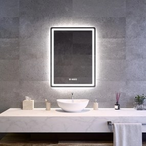 Álló fürdőszobai LED tükör 60x80cm | Óra - Fényerő és színhőmérséklet szabályozás | Welland Type20V