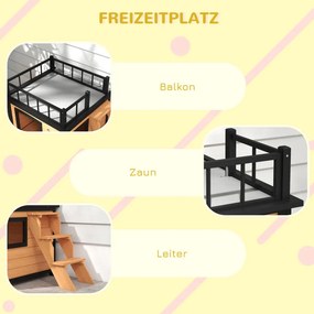 PawHut Kutyaház tetőterasszal, időjárásálló, fa, fekete-sárga