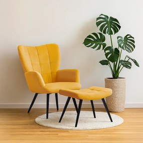 Fotel lábtartóval, sárga Velvet szövet/fekete, HABEN