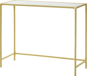 HOMCOM Üveges és Acélkeretes Konzolasztal, Előszobai Bútor, Modern Stílus, Stabilitás Antirobbantó Funkcióval, 25 kg Teherbírás, 100,5x35,5x80 cm Fehé