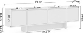 Zolia TV-szekrény 180 cm, négyajtós, lábazattal - kasmír