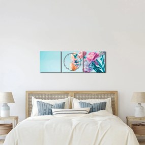 Kép - Virágok a vázában (órával) (90x30 cm)
