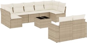 vidaXL 10 részes bézs polyrattan kerti ülőgarnitúra párnával