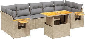 vidaXL 8 részes bézs polyrattan kerti ülőgarnitúra párnával