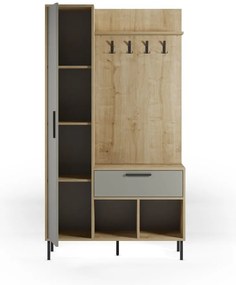 Zöld-natúr színű előszoba bútor tölgyfa dekorral 108x195x35 cm Heidy – Marckeric