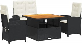 vidaXL 4 részes fekete polyrattan kerti étkezőszett párnákkal