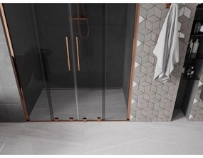 Mexen Velar Duo, tolózuhanyajtó nyitáshoz 160 cm, 8mm szürke üveg, rózsaszín arany, 871-160-000-42-60