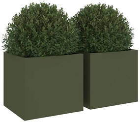 vidaXL 2 db olívazöld acél növénytartó 32 x 30 x 29 cm