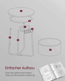 Kerek dohányzóasztal usb töltő porttal, kis asztal aljzattal, ébenfekete-palaszürke