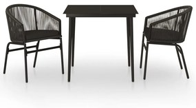 vidaXL 3 részes fekete kerti étkezőgarnitúra