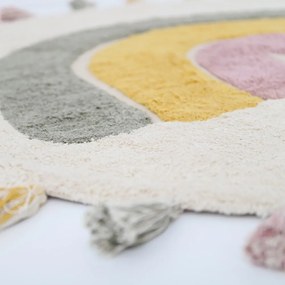 Krémszínű mosható kézi szövésű pamut gyerek szőnyeg ø110 cm Rainbow Moss – Nattiot