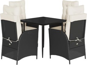 vidaXL 5 részes fekete polyrattan kerti étkezőgarnitúra párnákkal