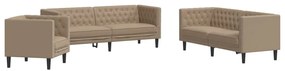 3 részes kávészínű műbőr Chesterfield kanapégarnitúra