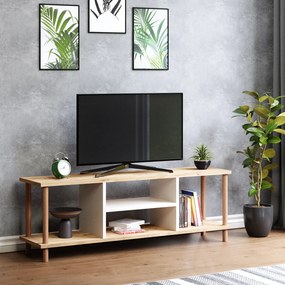 TV-asztal Ærøskøbing 43x120x29 cm TV-állvány forgácslap bükkfa fa színű / fehér [en.casa]