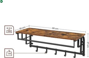 Fali ruhafogas akasztókkal és polccal, fekete 80x30x27cm