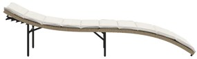 Bézs polyrattan napozóágy párnával 55x199x50 cm