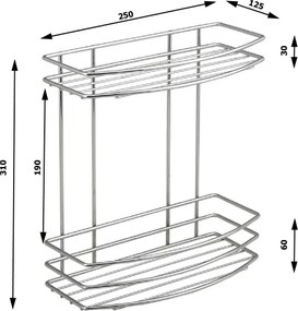 Aqualine - Kétszintes zuhany fali polc KRÓM LINE fényezett króm