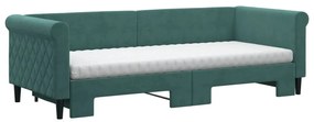 sötétzöld kihúzható bársony heverő matraccal 80 x 200 cm