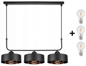 Glimex LAVOR MED rácsos fekete réz/króm állítható függőlámpa 3x E27 + ajándék LED izzók