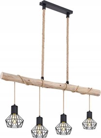 Priska loft stílusú függőlámpa fekete-fa E27 4x60W