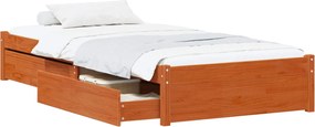 vidaXL Ágykeret fiókkal tárolóval 3 pcs Faggyú barna Fenyőfa