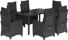vidaXL 7 részes fekete polyrattan kerti étkezőgarnitúra párnával