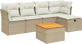 vidaXL 6 részes bézs polyrattan kerti ülőgarnitúra párnával