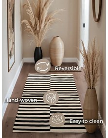 Fekete-fehér kétoldalas kézi szövésű gyapjú futószőnyeg 80x200 cm Donna – Hanse Home